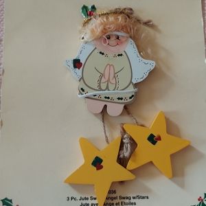 Vintage Country Christmas Wooden Angel Decoration 1990s Cute